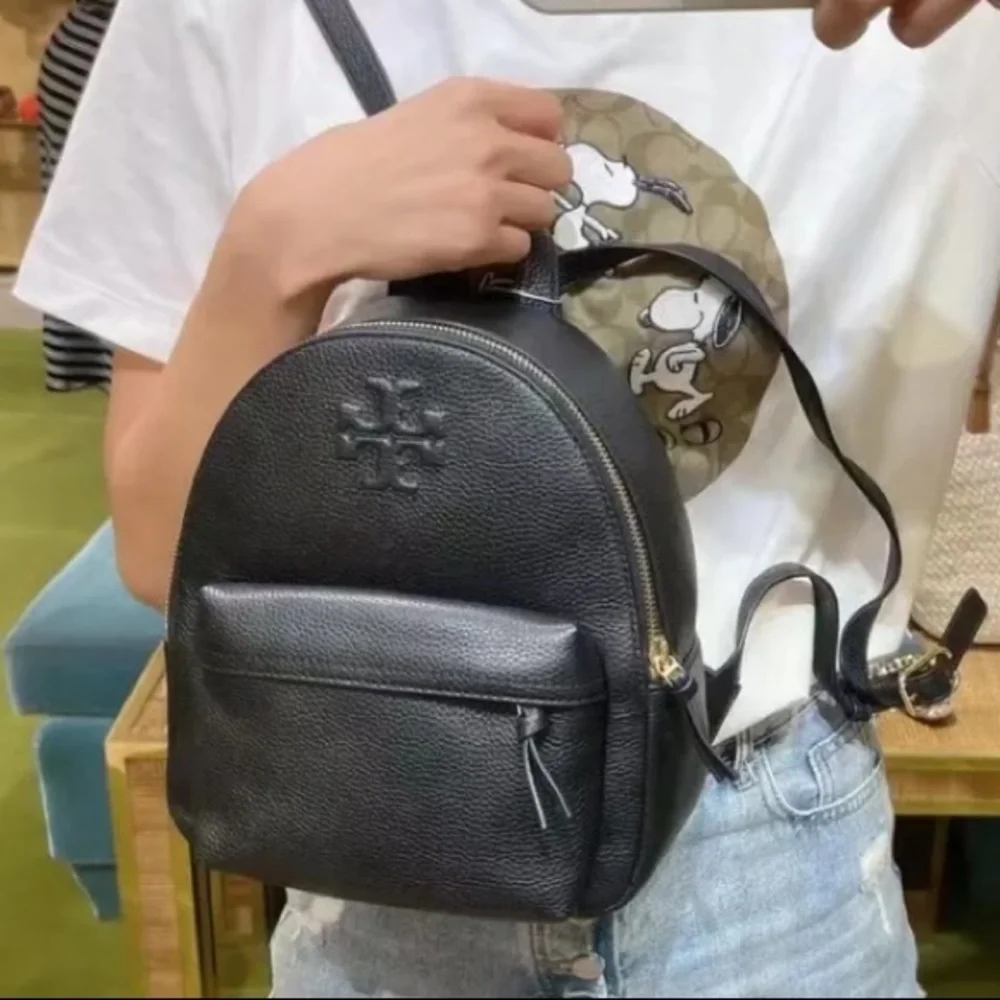 NWT! Tory Burch THEA Mini Pebble Leather Backpack Black Small Size -$395 - Picture 2 of 9